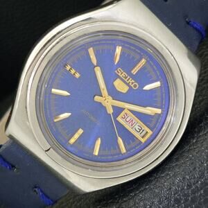 Vintage 1988 Seiko Automatic Mens Silver Watch W/daydate & Blue accents